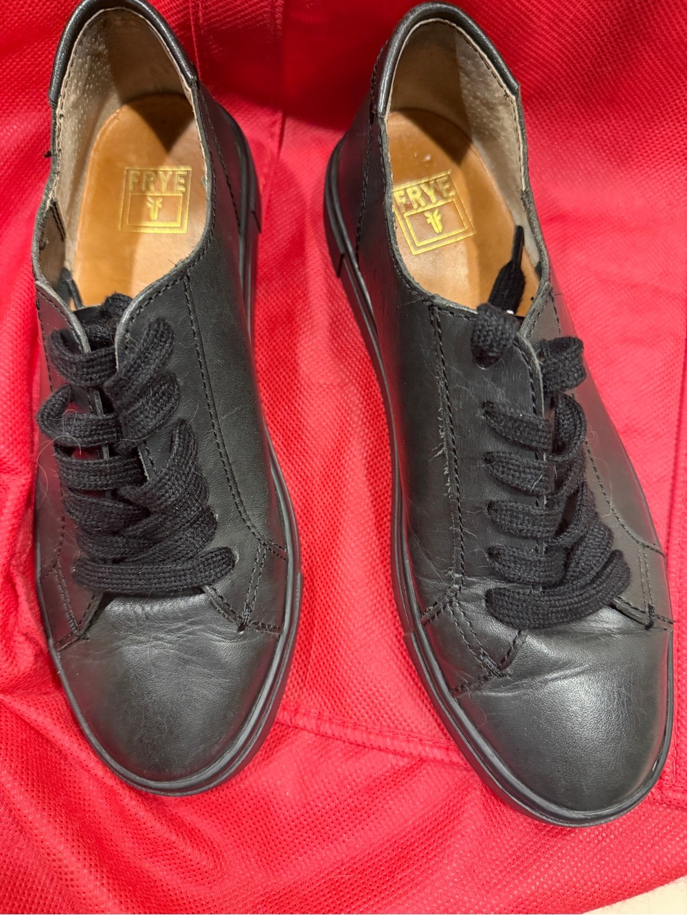 Frye Black Leather Low-Top Lace-Up Sneakers/Shoes